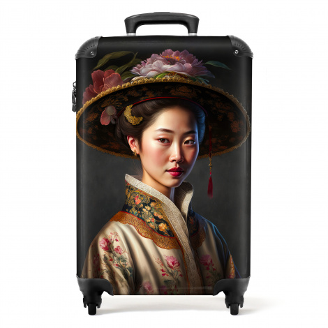 Koffer - Vrouw - Portret - Bloemen - Hoed - Aziatisch
