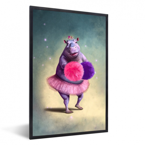 Poster met lijst - Nijlpaard - Bloemen - Ballerina - Pompons - Portret - Staand-thumbnail-1