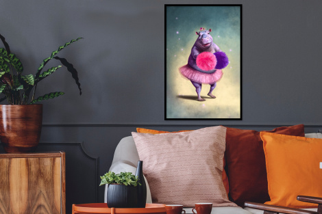 Poster met lijst - Nijlpaard - Bloemen - Ballerina - Pompons - Portret - Staand-thumbnail-2