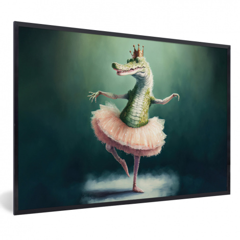 Poster met lijst - Krokodil - Kroon - Goud - Ballet - Portret - Liggend