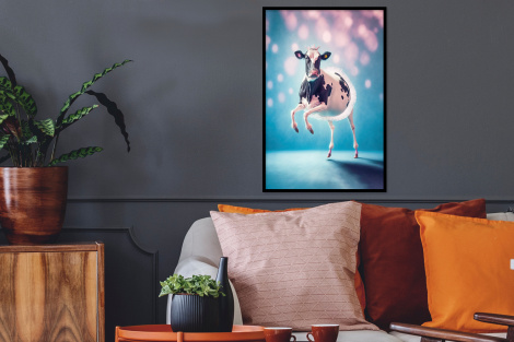 Poster met lijst - Koe - Kroon - Ballet - Blauw - Roze - Staand-2