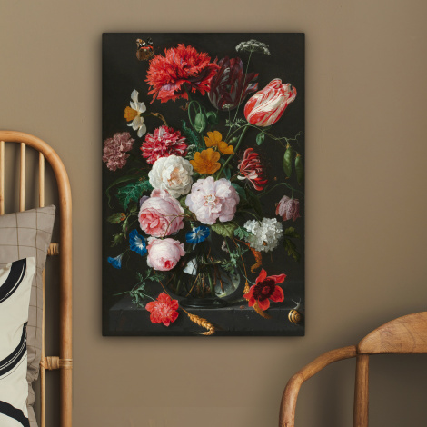 Canvas schilderij - Stilleven met bloemen in een glazen vaas - Jan Davidsz. de Heem-2