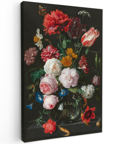 Canvas schilderij - Stilleven met bloemen in een glazen vaas - Jan Davidsz. de Heem