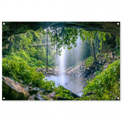 Tuinposter - Jungle - Regenwoud - Water - Waterval - Planten - Liggend