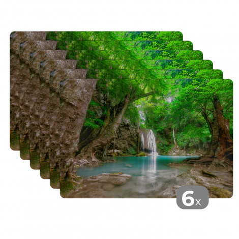 Tischset (6er Set) - Erawan Wasserfall im Dschungel Thailand Foto - 45x30 cm-thumbnail-1