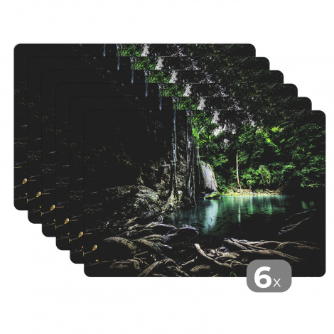 Premium placemats (6 stuks) - Erawan waterval in jungle - 45x30 cm