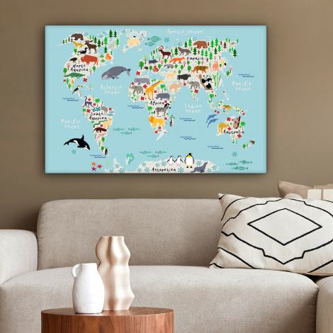 Canvas schilderij - Wereldkaart - Kinderen - Dieren - Kind-2