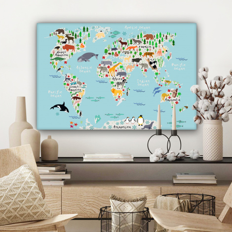 Canvas schilderij - Wereldkaart - Kinderen - Dieren - Kind-3