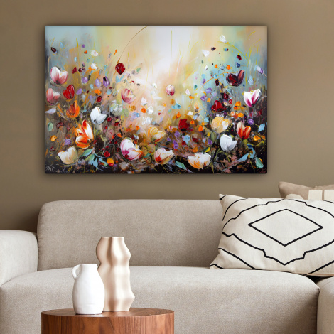 Canvas schilderij - Olieverf - Bloemen - Kleurrijk - Natuur-2