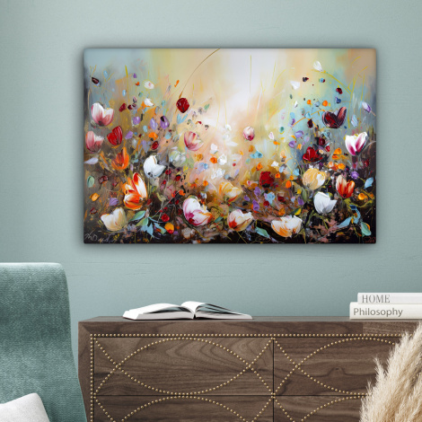 Canvas schilderij - Olieverf - Bloemen - Kleurrijk - Natuur-4