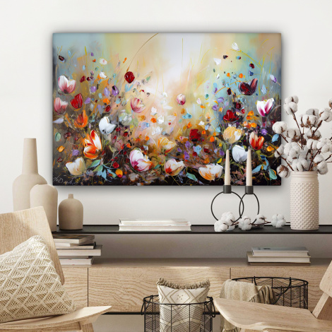 Canvas schilderij - Olieverf - Bloemen - Kleurrijk - Natuur-3