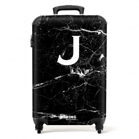 Koffer - Zwart - Marmer look - Letter J - Marmer