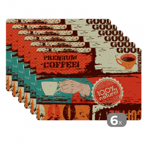 Tischset (6er Set) - Kaffee - Vintage - Collage - 45x30 cm-1