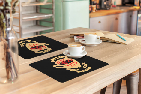 Tischset (6er Set) - Kaffee - Eine Dosis Koffein tut nicht weh - Zitate - Vintage - Sprichwörter - 45x30 cm-3