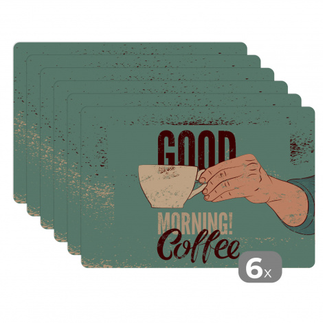 Premium placemats (6 stuks) - Koffie - Spreuken - Retro - Good morning! Coffee - Quotes - 45x30 cm-1