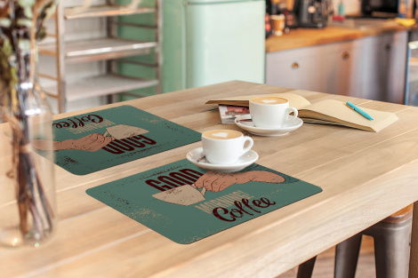 Premium placemats (6 stuks) - Koffie - Spreuken - Retro - Good morning! Coffee - Quotes - 45x30 cm-thumbnail-3