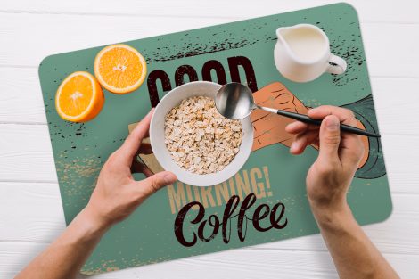 Premium placemats (6 stuks) - Koffie - Spreuken - Retro - Good morning! Coffee - Quotes - 45x30 cm-2