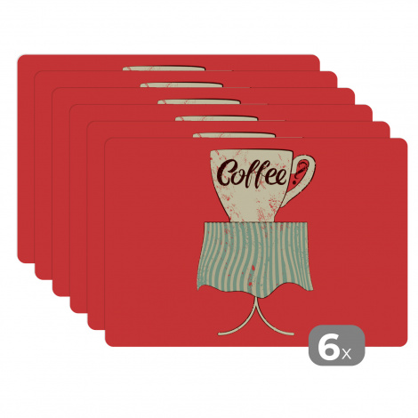 Tischset (6er Set) - Kaffee? - Sprichwörter - Kaffeetasse - Vintage - Zitate - 45x30 cm-1