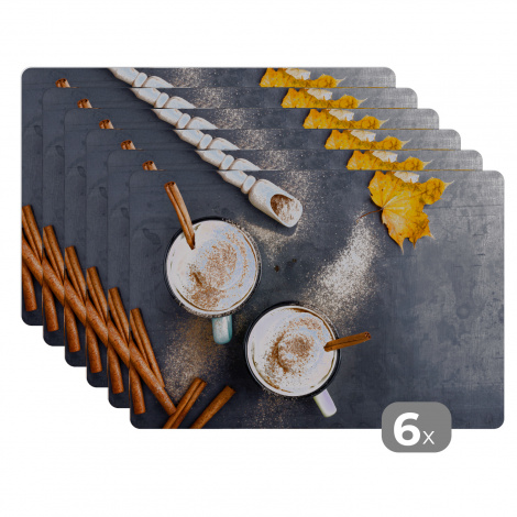 Premium placemats (6 stuks) - Een bovenaanzicht van herfstachtige koffie geserveerd met kaneel - 45x30 cm-thumbnail-1