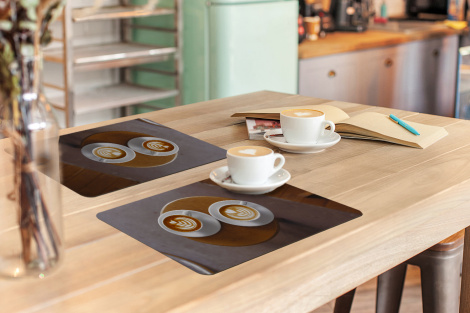 Premium placemats (6 stuks) - Twee koppen koffie met latte art worden vanaf boven weergegeven - 45x30 cm-thumbnail-3