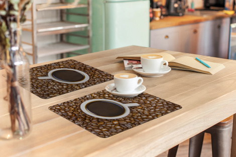 Premium placemats (6 stuks) - Een kopje koffie wordt omringd met een berg koffiebonen - 45x30 cm-thumbnail-3