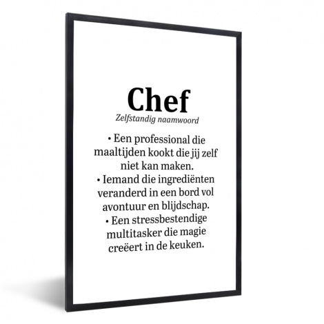 Poster met lijst - Kok - Definitie - Chef - Koken - Keuken - Spreuken - Woordenboek - Staand