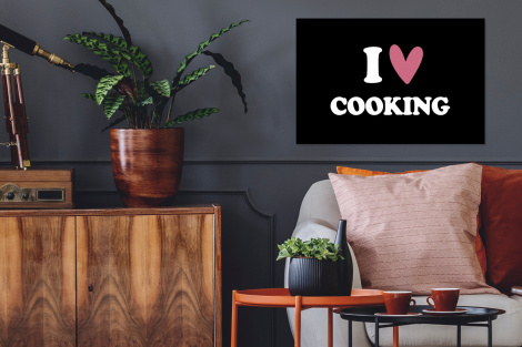 Poster met lijst - I love cooking - Koken - Hartje - Kookliefhebber - Kok - Spreuken - Liggend-2