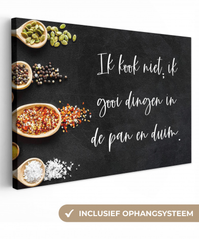 Canvas - Ik gooi dingen in de pan en duim - Keuken - Quotes - Spreuken - Humor