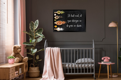 Poster met lijst - Ik gooi dingen in de pan en duim - Keuken - Quotes - Spreuken - Humor - Liggend-3