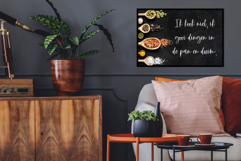 Poster met lijst - Ik gooi dingen in de pan en duim - Keuken - Quotes - Spreuken - Humor - Liggend-2