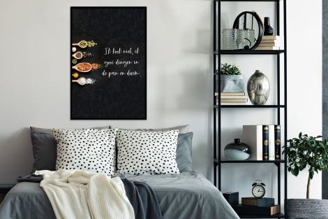Poster met lijst - Ik gooi dingen in de pan en duim - Keuken - Quotes - Spreuken - Humor - Staand-4