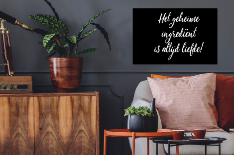 Poster met lijst - Quotes - Koken - Het geheime ingrediënt is altijd liefde! - Spreuken - Liefde - Liggend-2