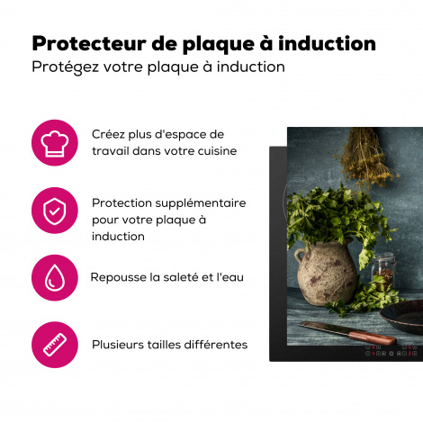 Protège-plaque à induction - Herbes - Épices - Poêle - Couteau - Gris - Rustique-3