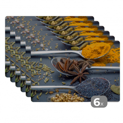 Premium placemats (6 stuks) - Close-up lepels met specerijen en kruiden - 45x30 cm