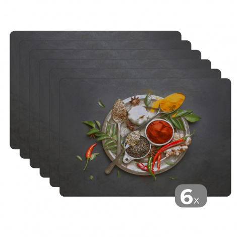 Premium placemats (6 stuks) - Kruiden op zilveren plaat - 45x30 cm-1