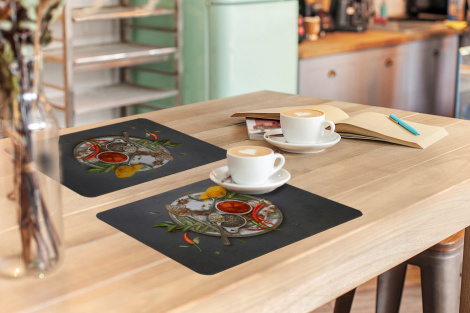 Premium placemats (6 stuks) - Kruiden op zilveren plaat - 45x30 cm-3