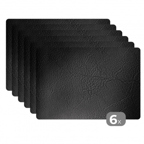 Premium placemats (6 stuks) - Donker lederen structuur - zwart wit - 45x30 cm