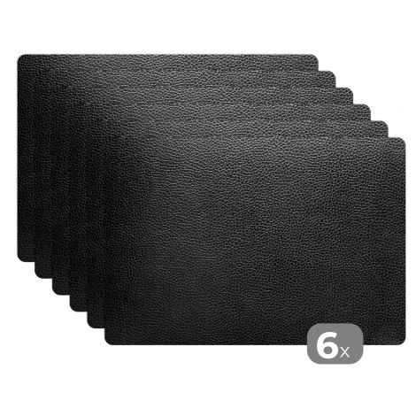 Premium placemats (6 stuks) - Donkergrijze lederen structuur - zwart wit - 45x30 cm