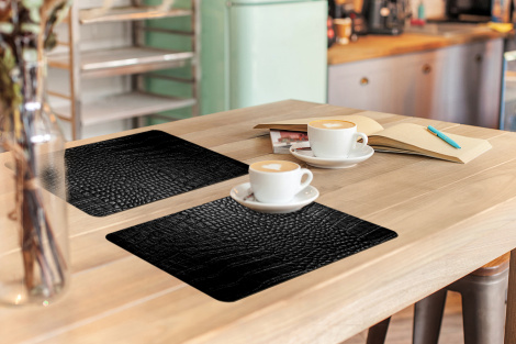Premium placemats (6 stuks) - Donkergrijze lederen achtergrond - zwart wit - 45x30 cm-3