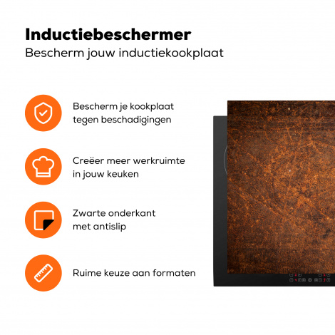 Inductiebeschermer - Leer - Structuur - Bruin - Oranje-3