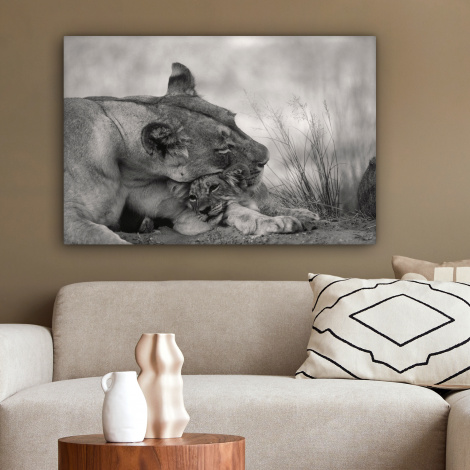 Canvas schilderij - Leeuwin - Welp - Zwart-2