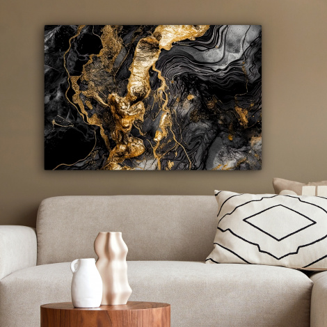 Leinwandbild - Marmor - Schwarz - Gold - Abstrakt-2