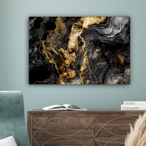Leinwandbild - Marmor - Schwarz - Gold - Abstrakt-4