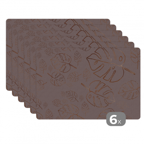 Premium placemats (6 stuks) - Patronen - Paars - Brons - Bladeren - 45x30 cm