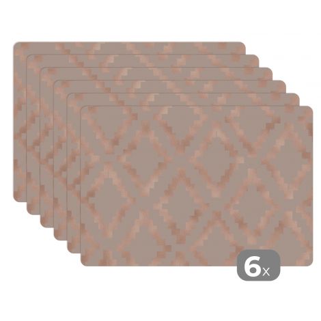 Premium placemats (6 stuks) - Patronen - Roze - Beige - 45x30 cm