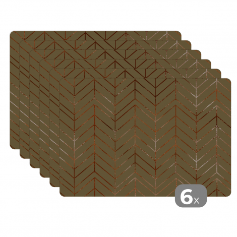 Premium placemats (6 stuks) - Patronen - Lijn - Brons - Luxe - 45x30 cm-1