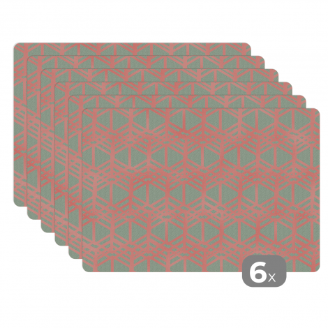 Premium placemats (6 stuks) - Patronen - Groen - Roze - Figuur - 45x30 cm-1
