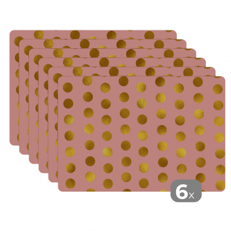 Premium placemats (6 stuks) - Patronen - Stippen - Roze - Goud - 45x30 cm-thumbnail-1