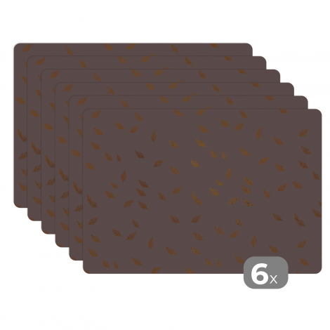 Premium placemats (6 stuks) - Patronen - Goud - Grijs - Bladeren - 45x30 cm