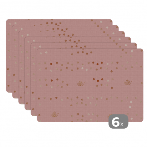 Premium placemats (6 stuks) - Patronen - Luxe - Roze - Rozen - 45x30 cm
